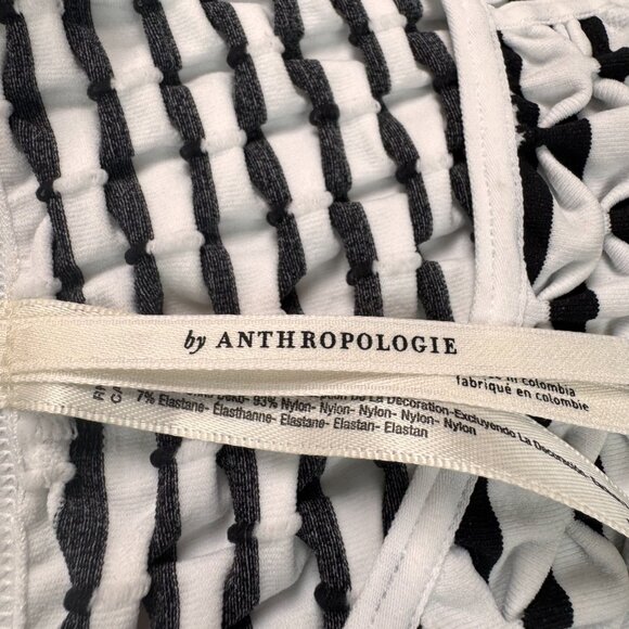 Anthropologie Women's S/M Black White Smocked Keyhole Cropped Tank Top - Picture 6 of 8